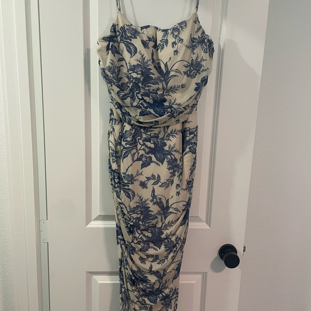 Express Blue and Cream Floral Midi Dress